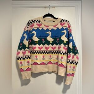 Kina & Tam Sz: XS Duck Goose Heart Flower Cottagecore Warm Winter sweater